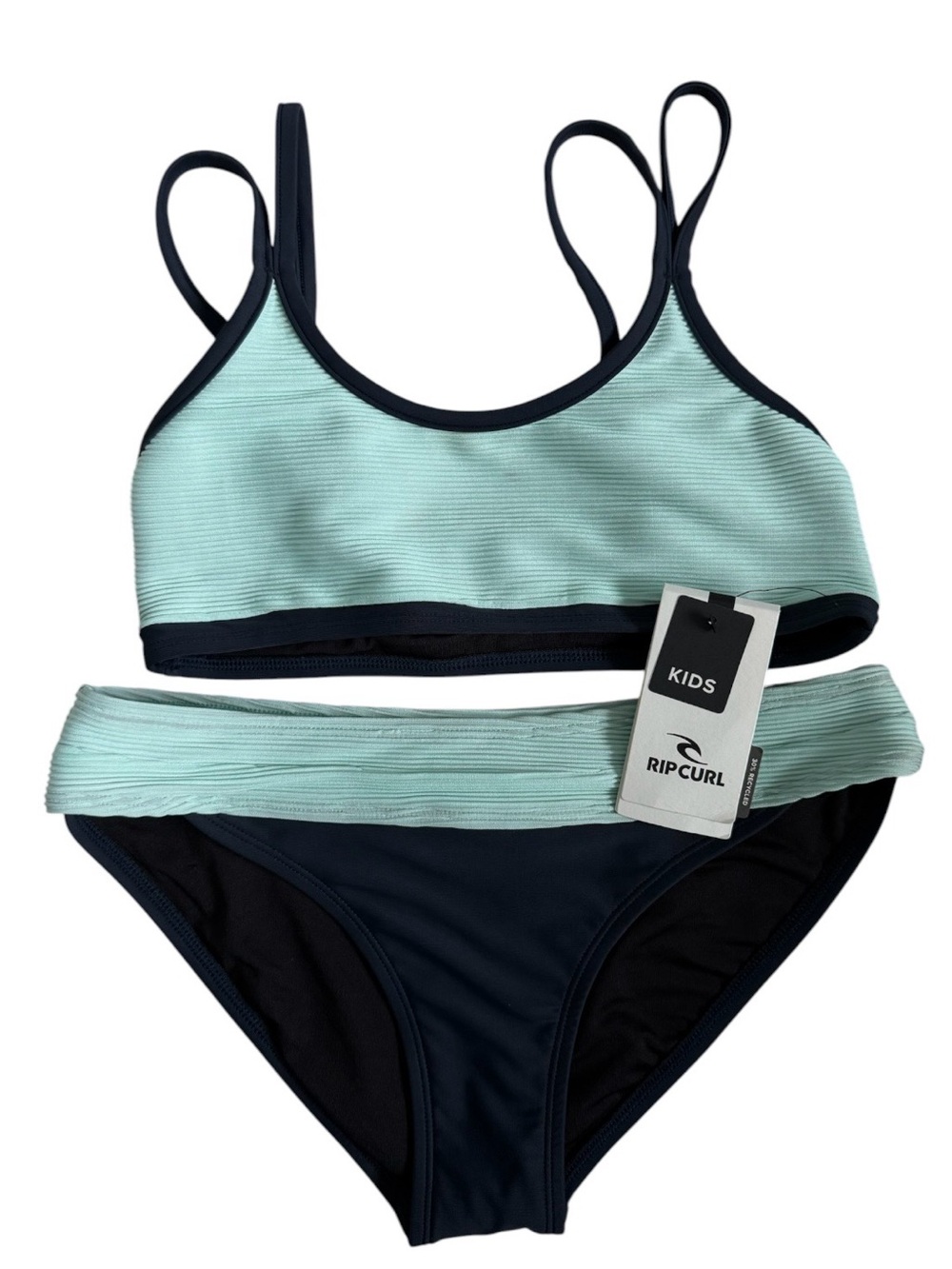 NWT Rip Curl Girls' Surf Ribbed Revival Bikini Set Teal Navy size 12